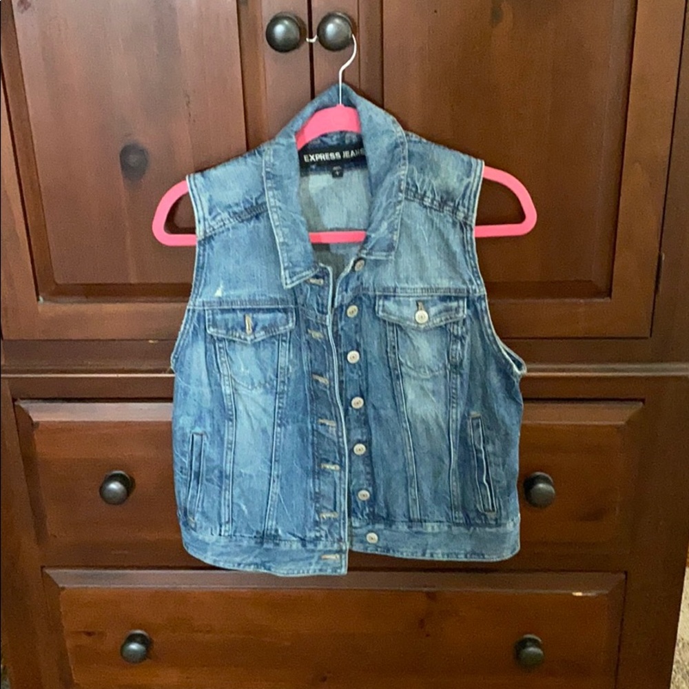 Express distressed denim vest